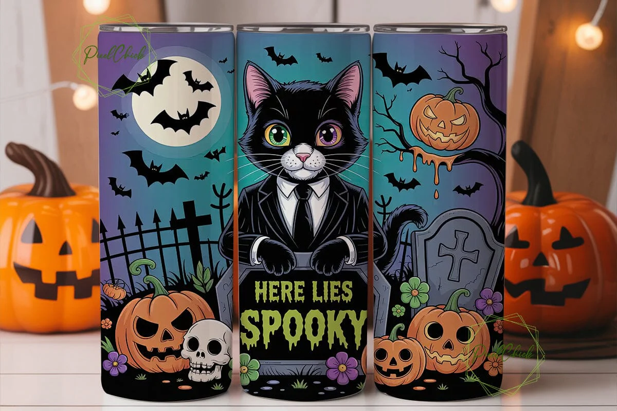 Spooky Cat Halloween 20oz Tumbler Wrap - Image 3
