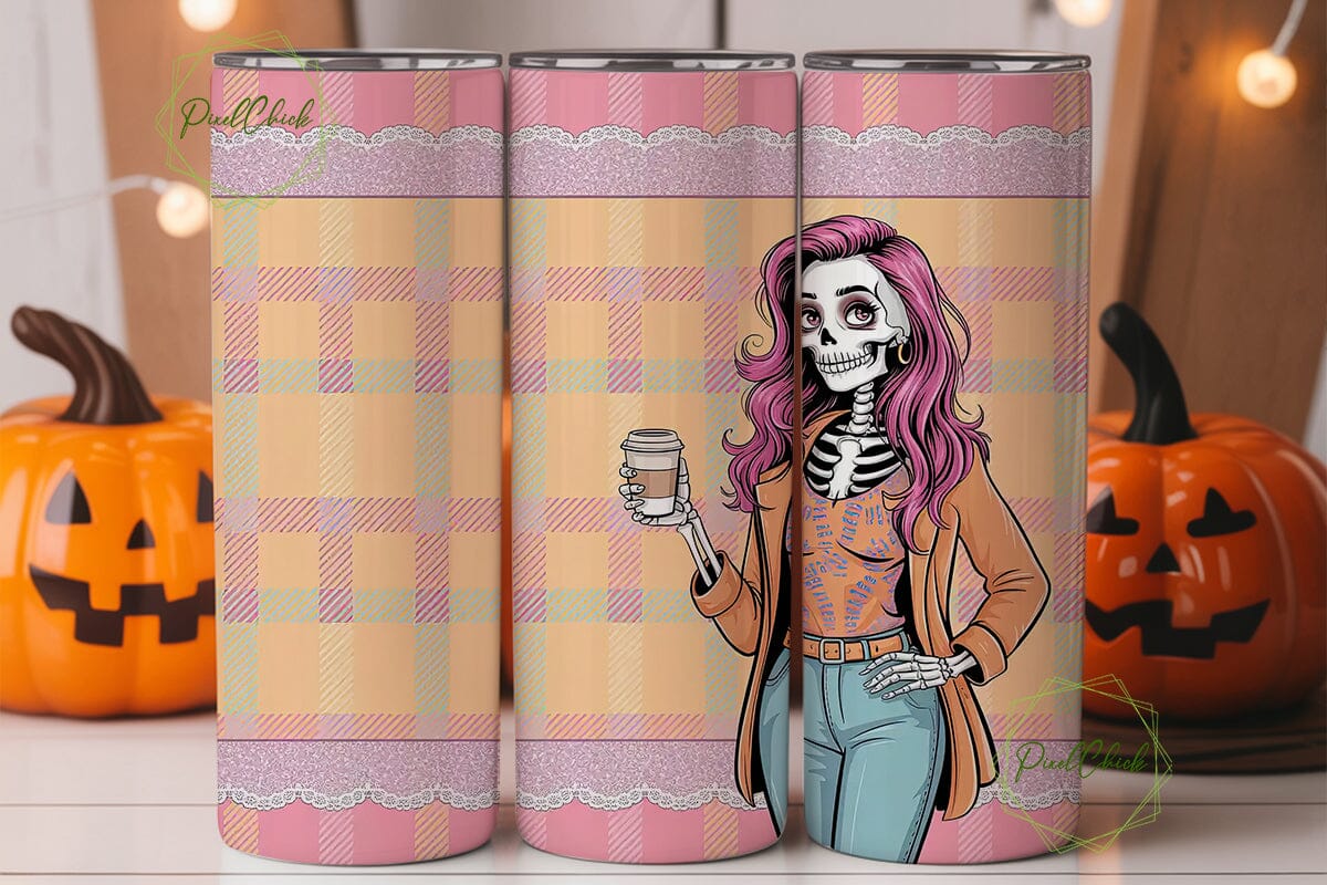 Spooky Coffee Skeleton 20oz Tumbler Wrap - Image 2