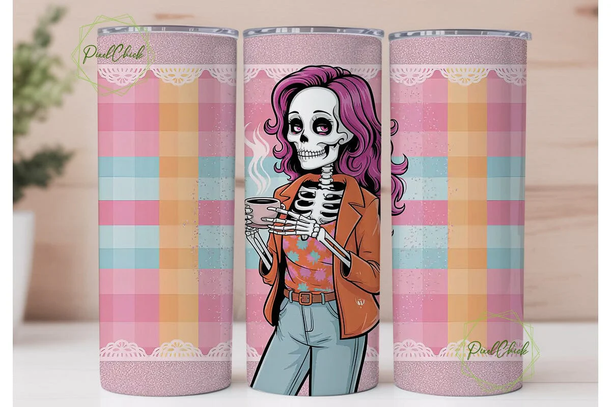 Spooky Coffee Skeleton 20oz Tumbler Wrap