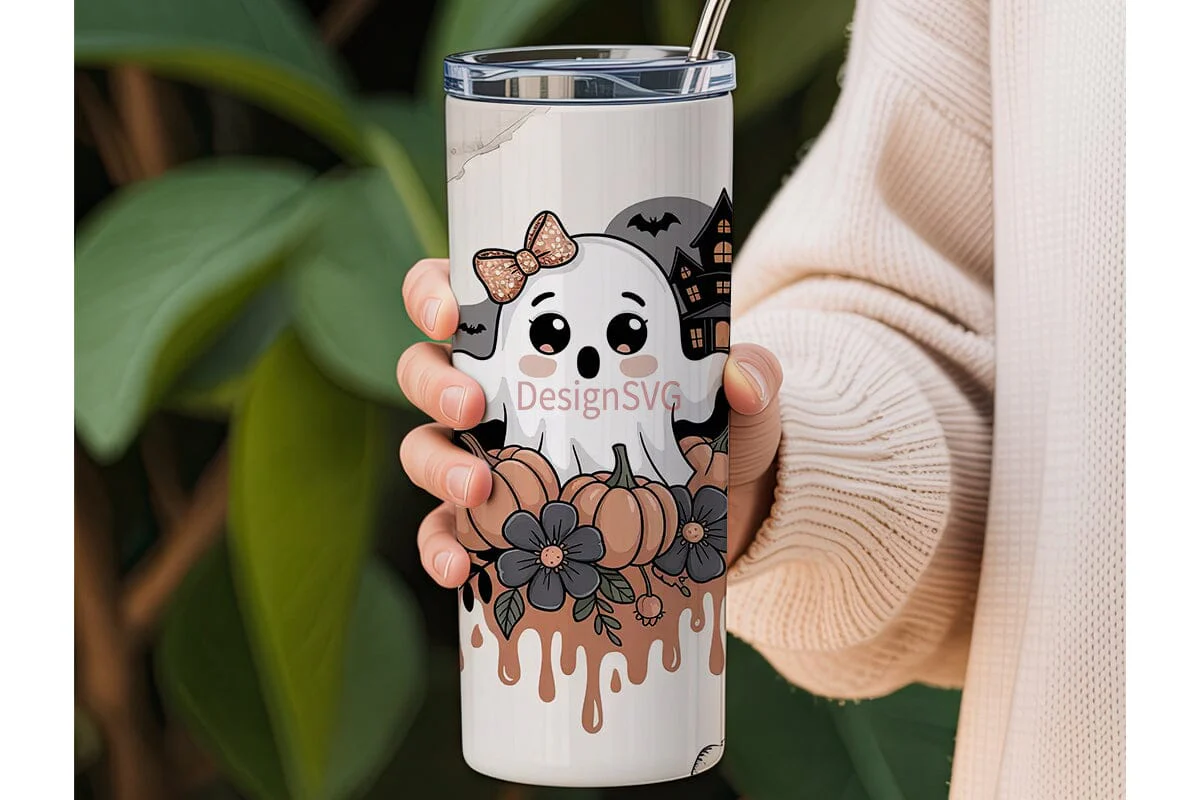 Spooky Cute Ghost 20oz Tumbler Wrap - Image 3