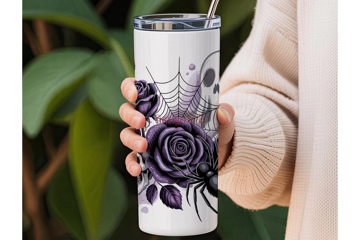 Spooky Halloween Floral Skull Tumbler - Image 3