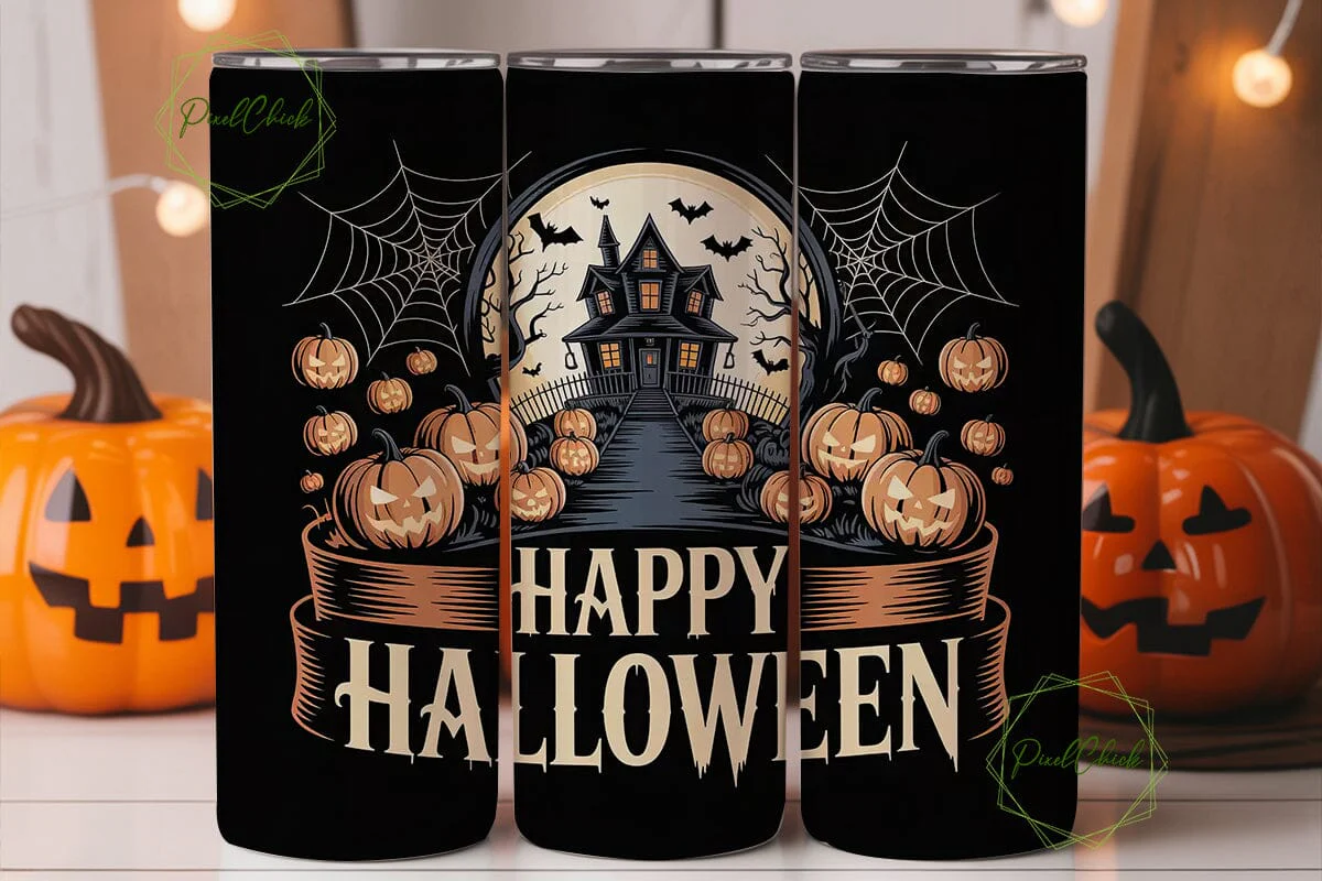 Spooky Halloween House 20oz Tumbler Wrap - Image 3