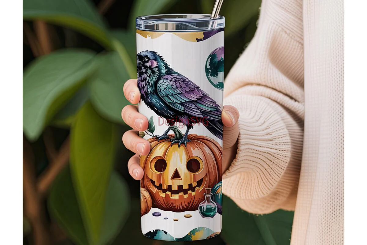 Spooky Raven Halloween 20oz Tumbler Wrap - Image 3
