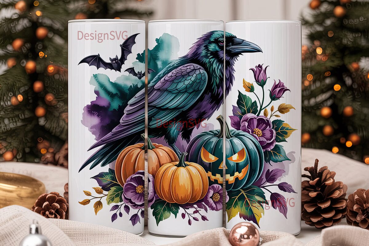 Spooky Raven Halloween 20oz Tumbler Wrap - Image 2