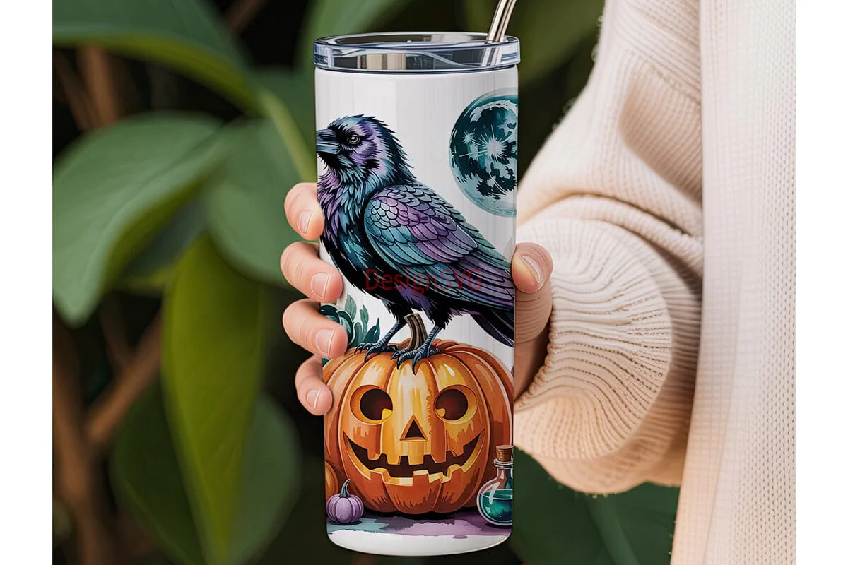 Spooky Raven Halloween 20oz Tumbler Wrap - Image 3
