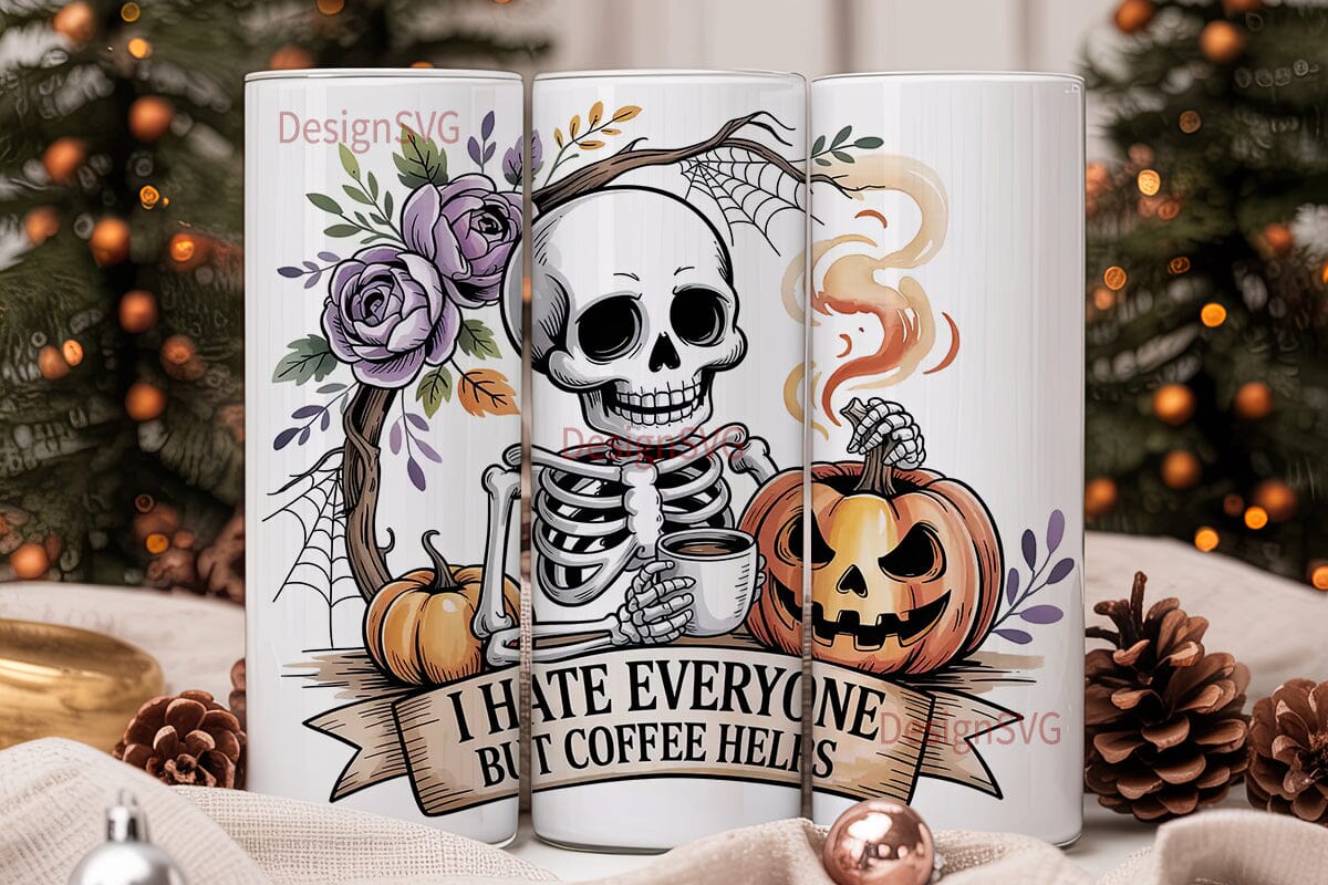 Spooky Skeleton Coffee 20oz Tumbler Wrap - Image 2