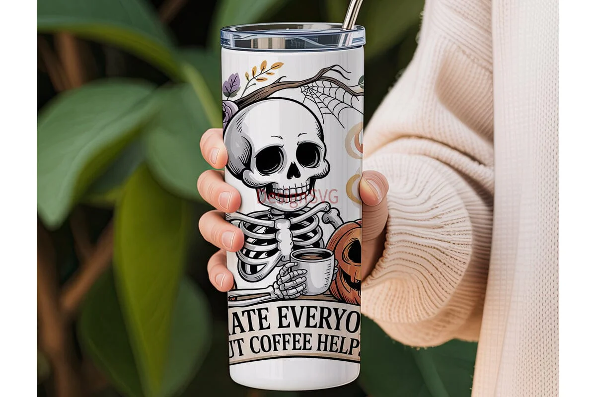 Spooky Skeleton Coffee 20oz Tumbler Wrap - Image 3