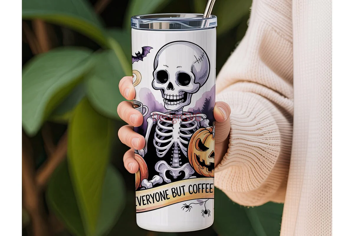 Spooky Skeleton Coffee 20oz Tumbler Wrap - Image 3