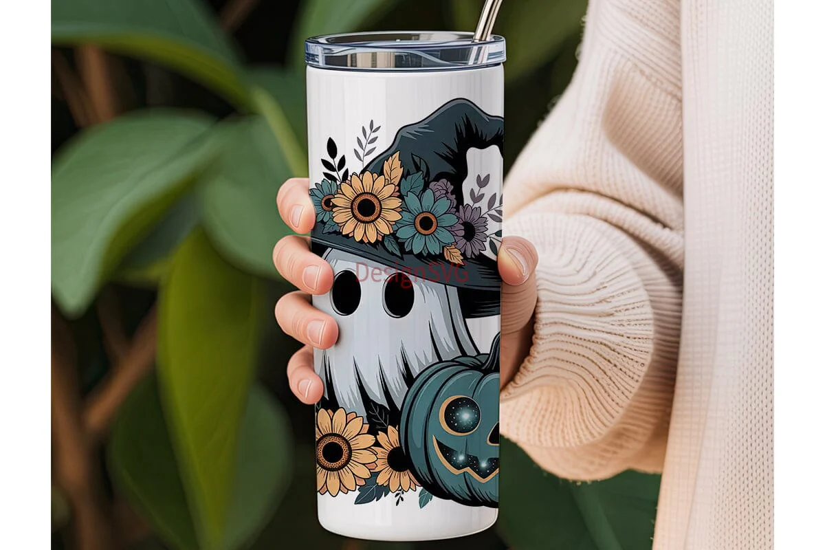 Spooky Sunflower Ghost 20oz Tumbler Wrap - Image 3