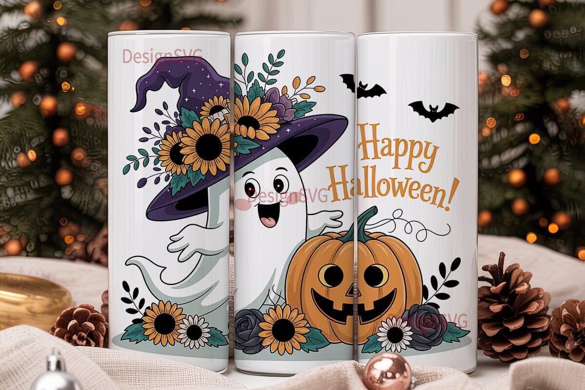 Spooky Sunflower Ghost 20oz Tumbler Wrap - Image 2