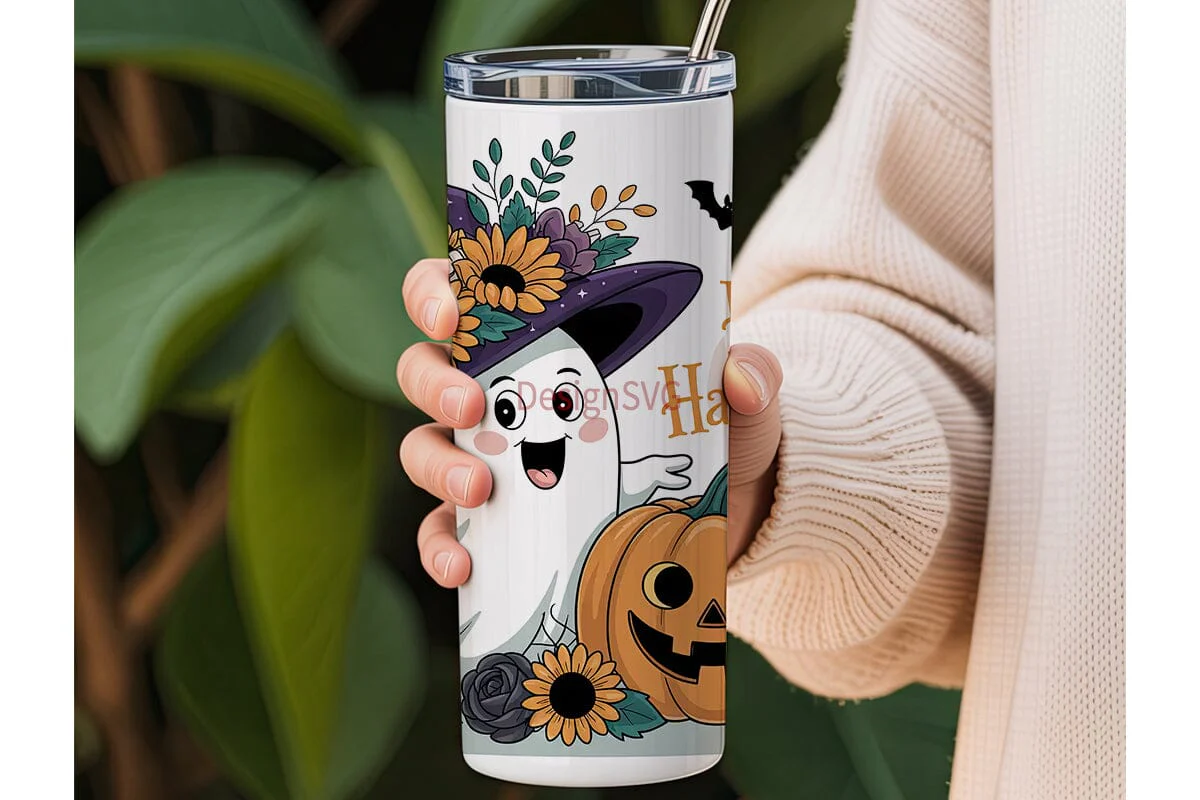 Spooky Sunflower Ghost 20oz Tumbler Wrap - Image 3