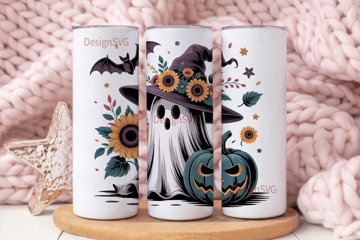 Spooky Sunflower Ghost Tumbler Wrap