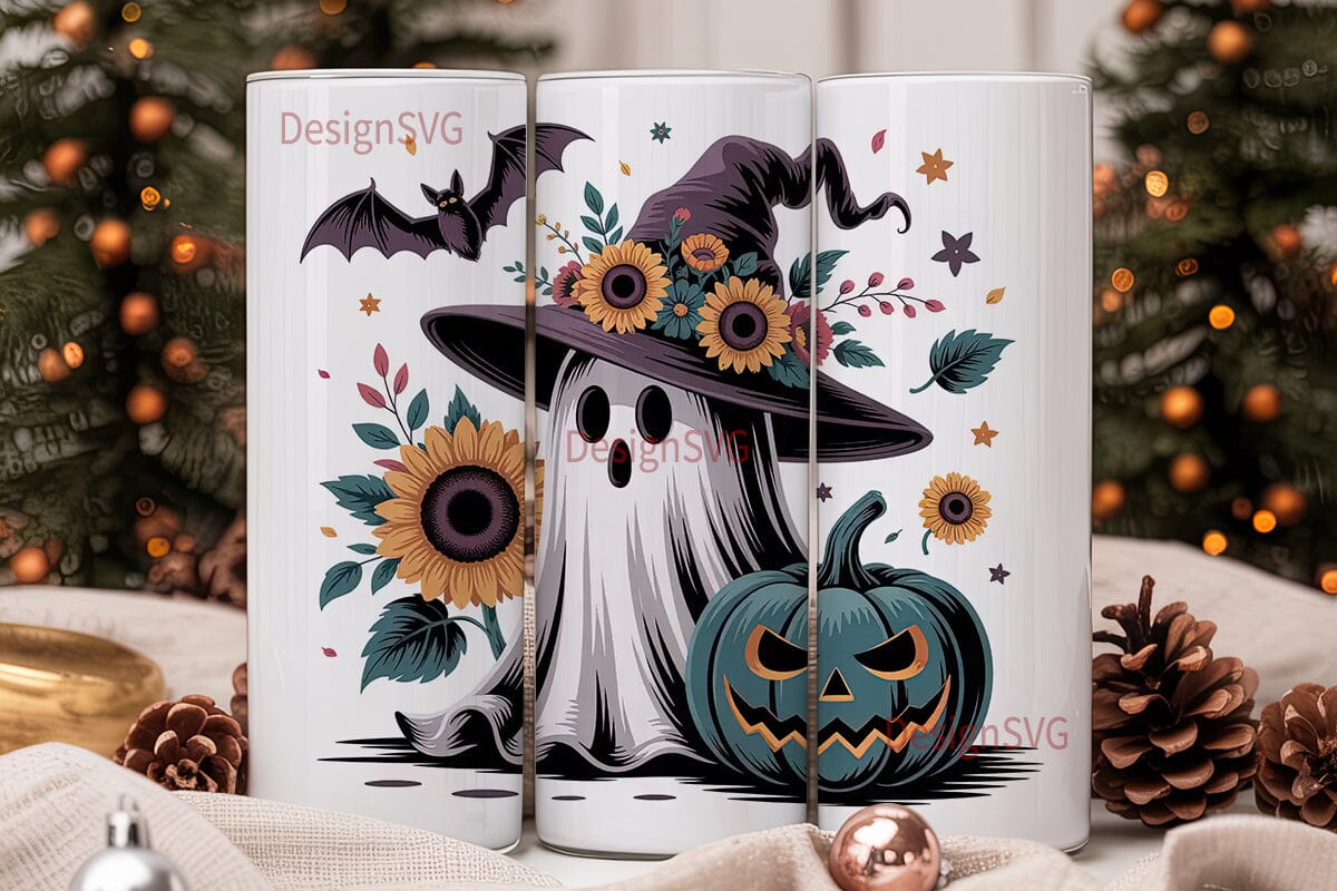 Spooky Sunflower Ghost Tumbler Wrap - Image 2
