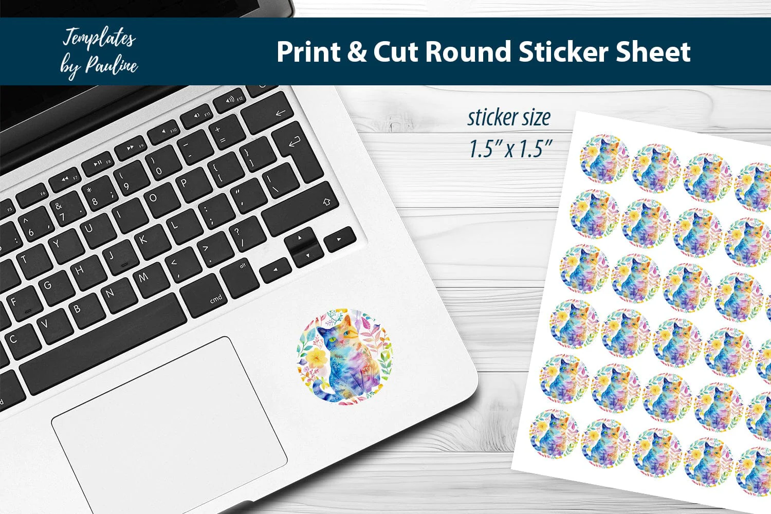 Spring Cat Round Sticker Sheet, Cute Cat Digital Sticker - Image 3