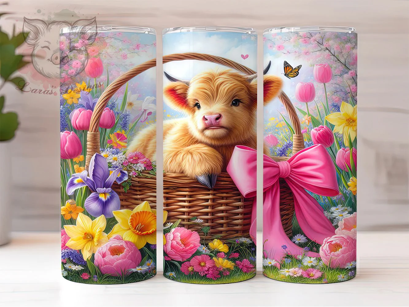 Spring Floral Highland Cow Tumbler, Spring Flowers Tumbler, Cute Cow Wrap, Stylish 20oz Wrap, Sublimation Design, Trendy Gift Idea, Inspirational Easter Tumbler