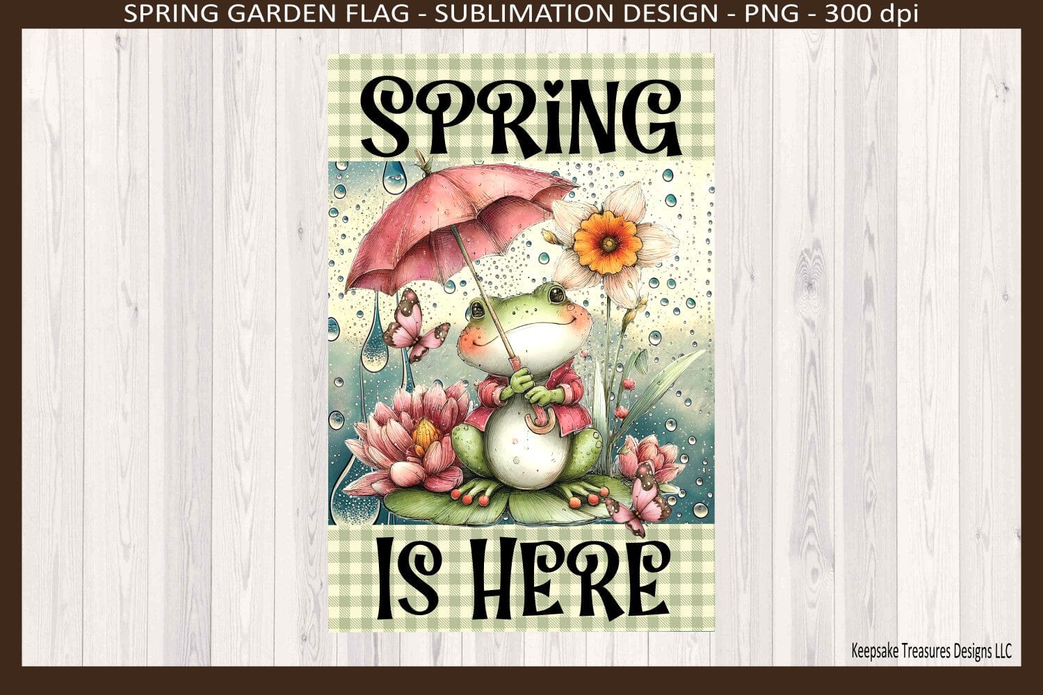 Spring Is Here Frog Garden Flag PNG – 12x18 Sublimation Design, Cute Frog Spring Showers Yard Decor, Digital Download