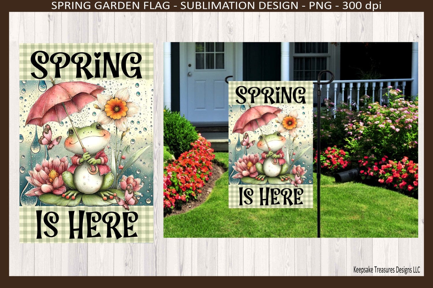 Spring Is Here Frog Garden Flag PNG – 12x18 Sublimation Design, Cute Frog Spring Showers Yard Decor, Digital Download - Image 4
