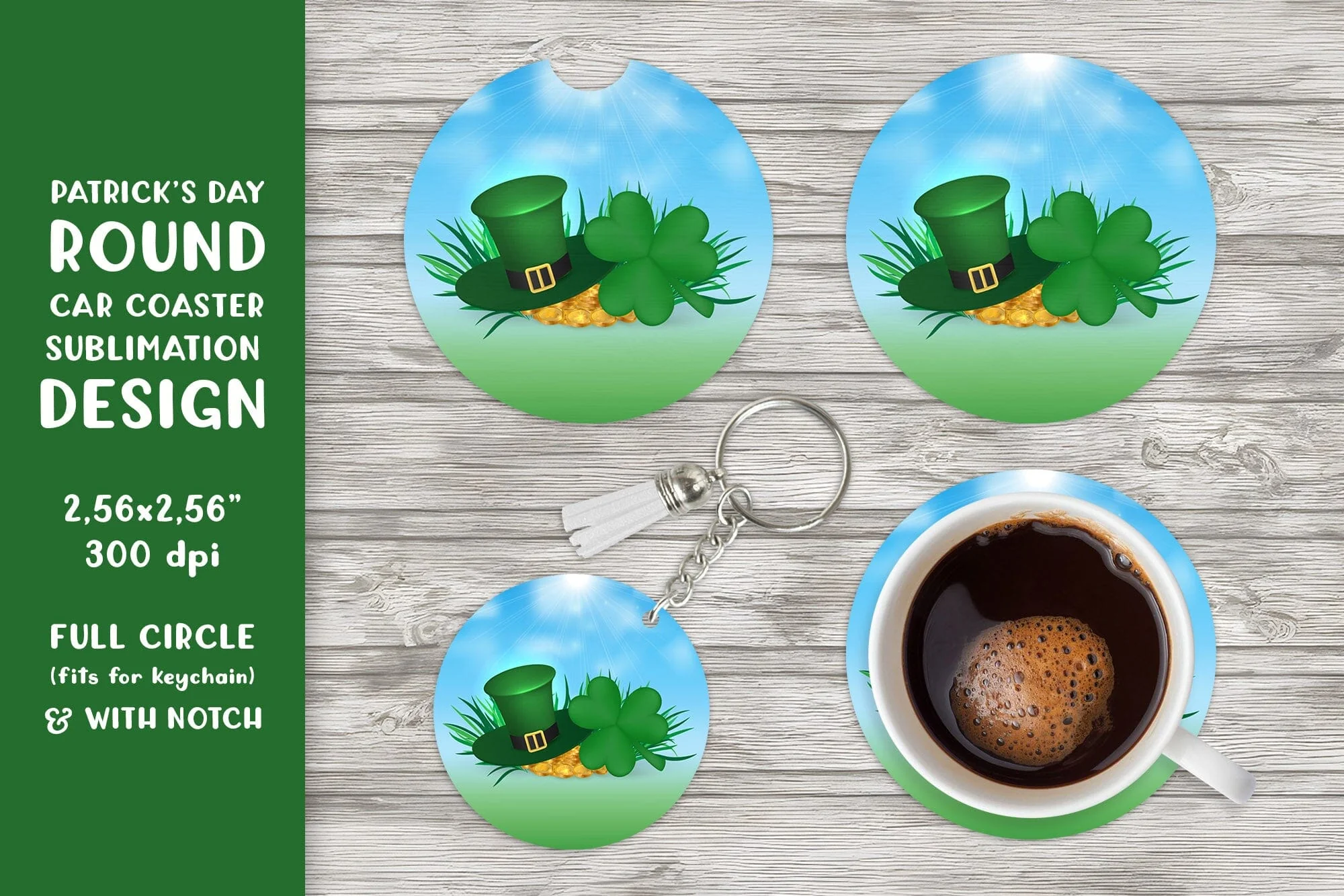 St Patrick’s Day car coaster sublimation. Round coaster