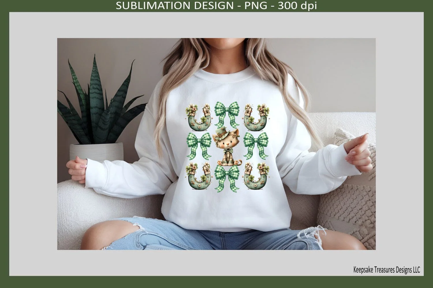 St. Patrick’s Day Cute Kitty, Coquette Bows Sublimation T-Shirt Png Design - Image 4