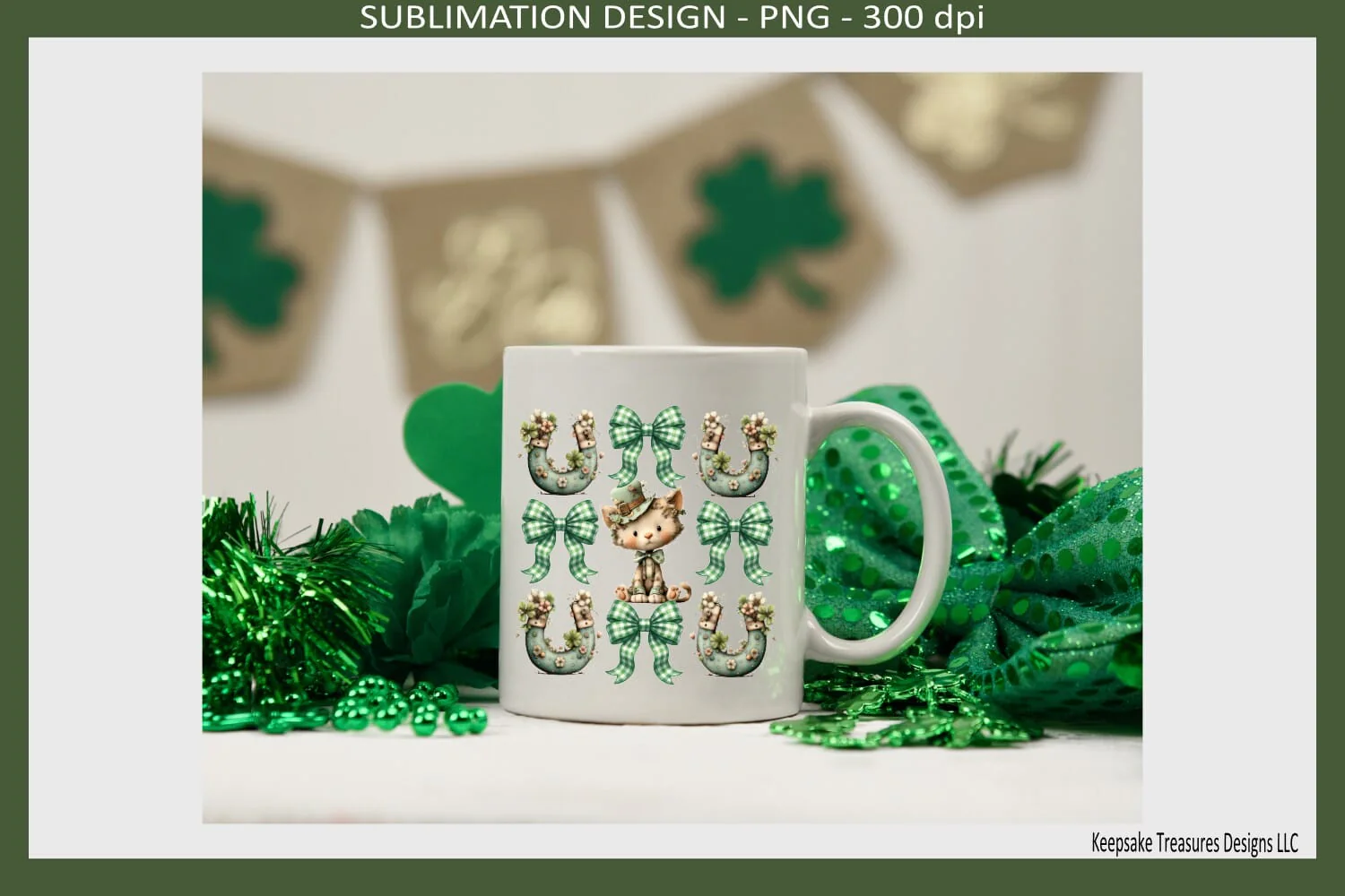 St. Patrick’s Day Cute Kitty, Coquette Bows Sublimation T-Shirt Png Design - Image 5