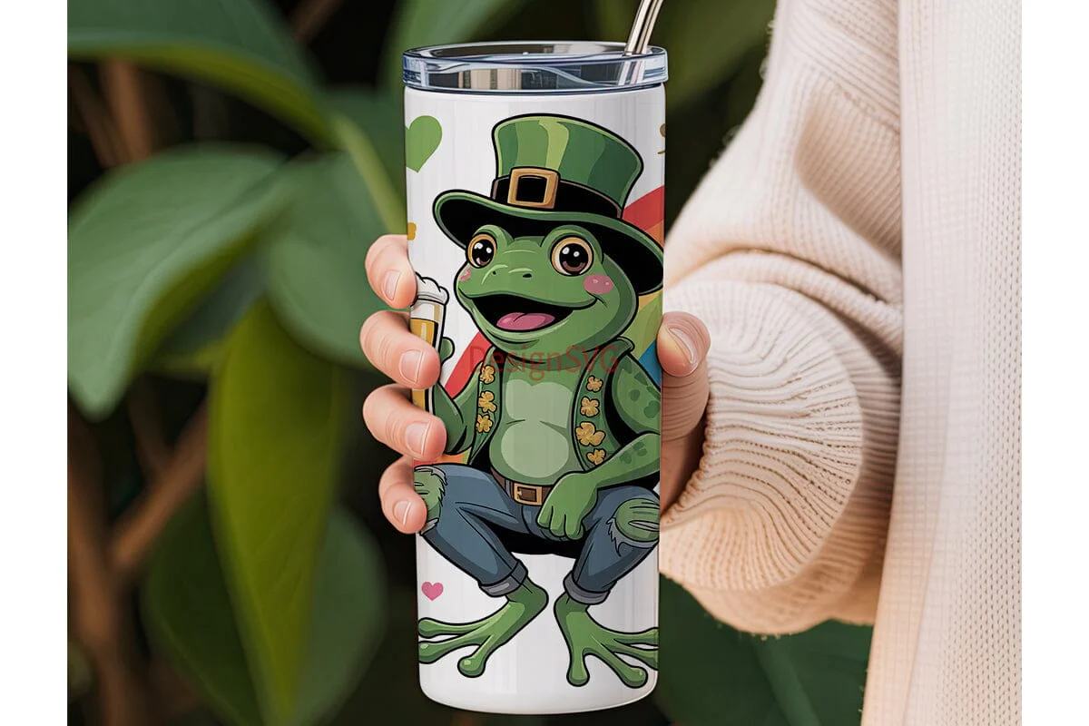 St. Patrick's Day Frog 20oz Tumbler Wrap - Image 3