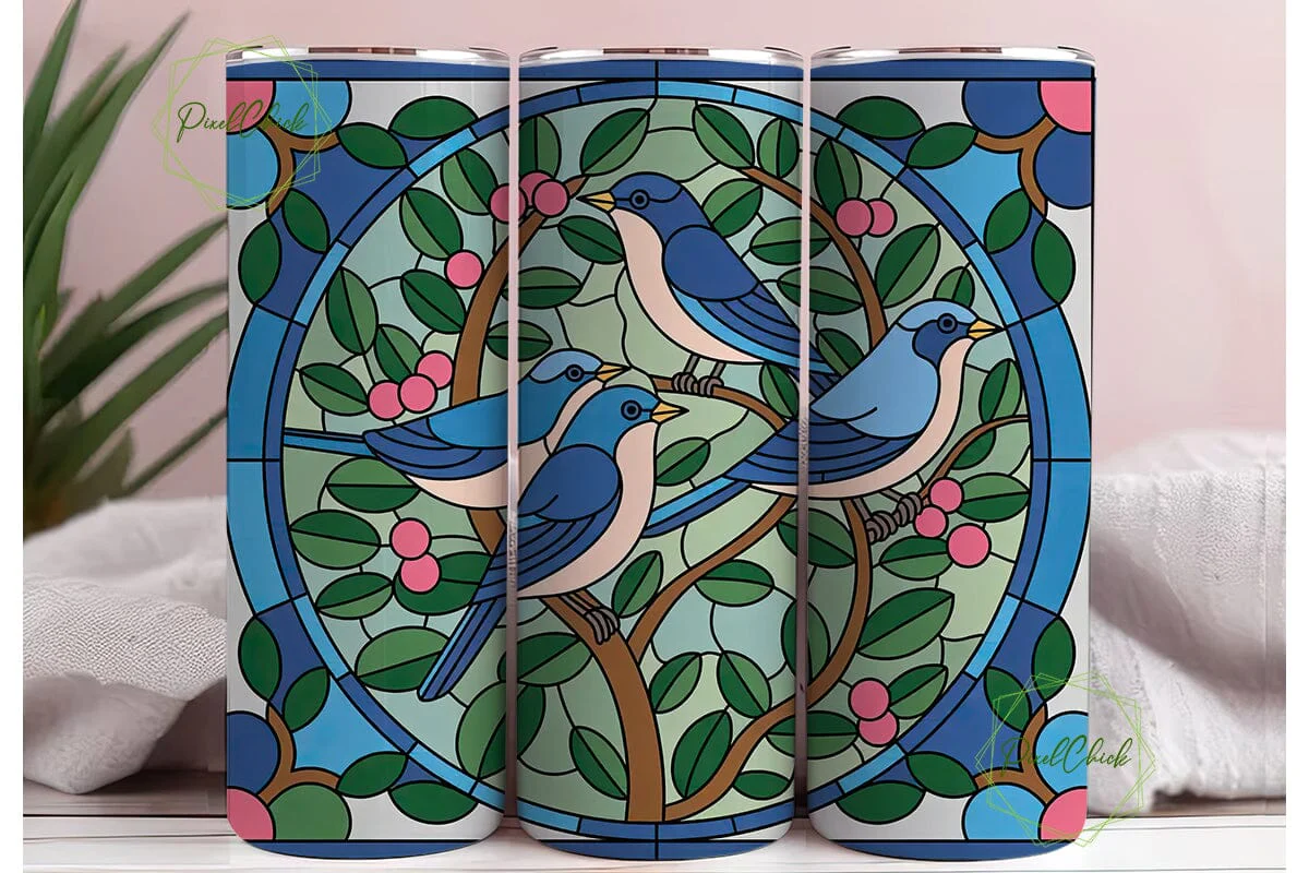 Stained Glass Birds 20oz Tumbler Wrap - Image 3