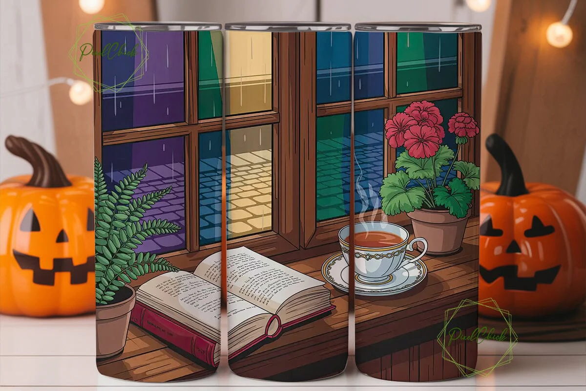 Stained Glass Bookshelf 20oz Tumbler - Image 2