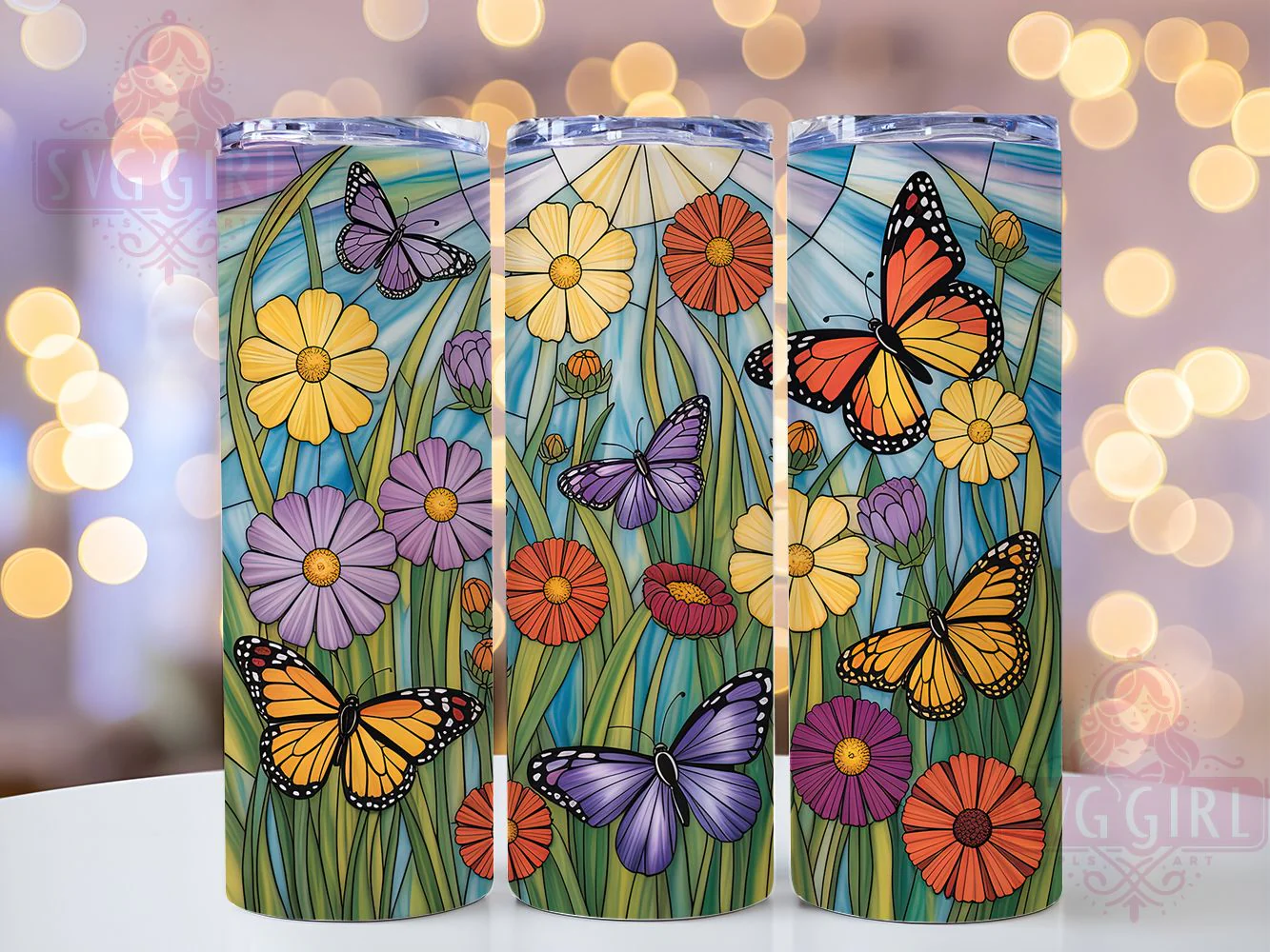 Stained Glass Butterfly Tumbler, Artistic Tumbler, Stylish 20oz Wrap, Sublimation Design, Trendy Gift Idea, Colorful Glass Wrap, Elegant Butterfly Tumbler