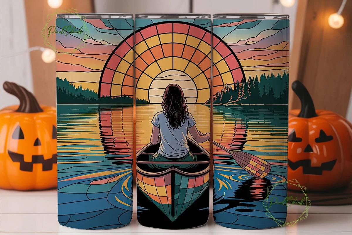 Stained Glass Canoe Sunset 20oz Tumbler - Image 2