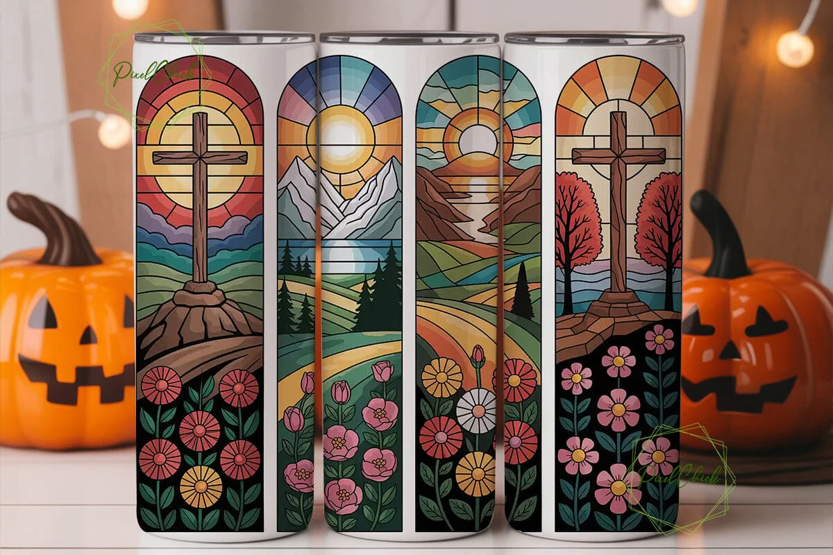 Stained Glass Cross 20oz Tumbler Wrap - Image 2