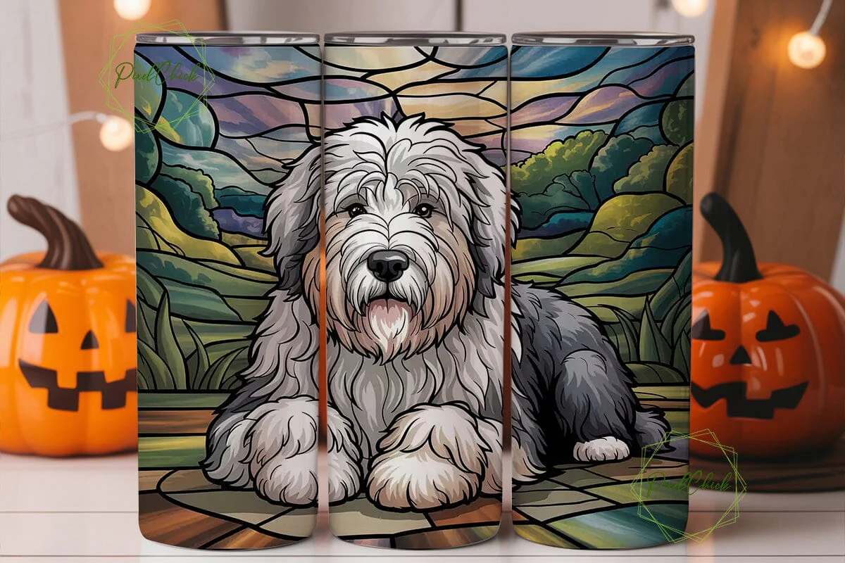 Stained Glass Dog 20oz Tumbler Wrap - Image 3