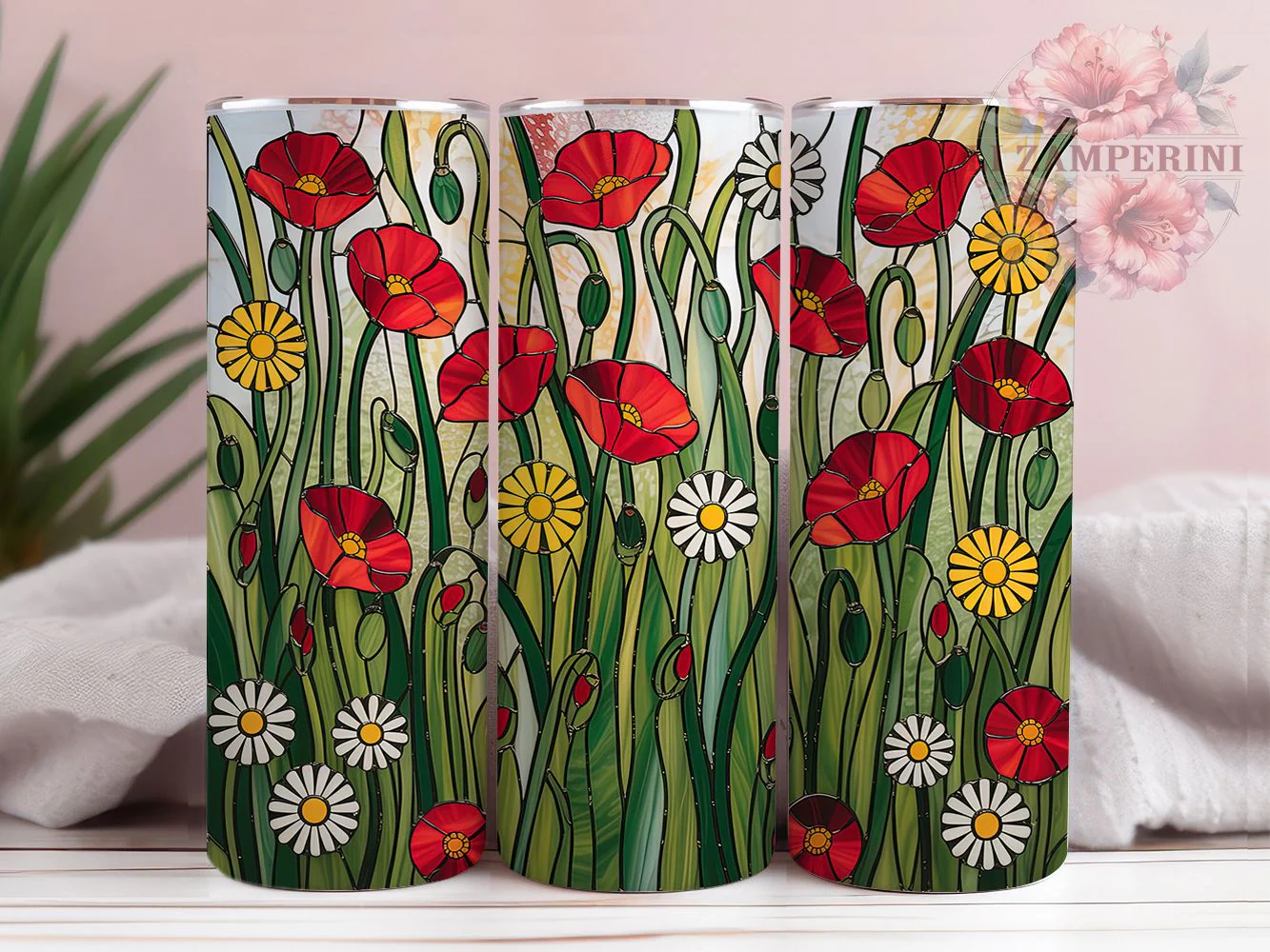 Stained Glass Floral Tumbler, Artistic Wildflower Tumbler, Stylish 20oz Wrap, Sublimation Design, Trendy Gift Idea, Glass Art Wrap, Botanical Artistic Tumbler