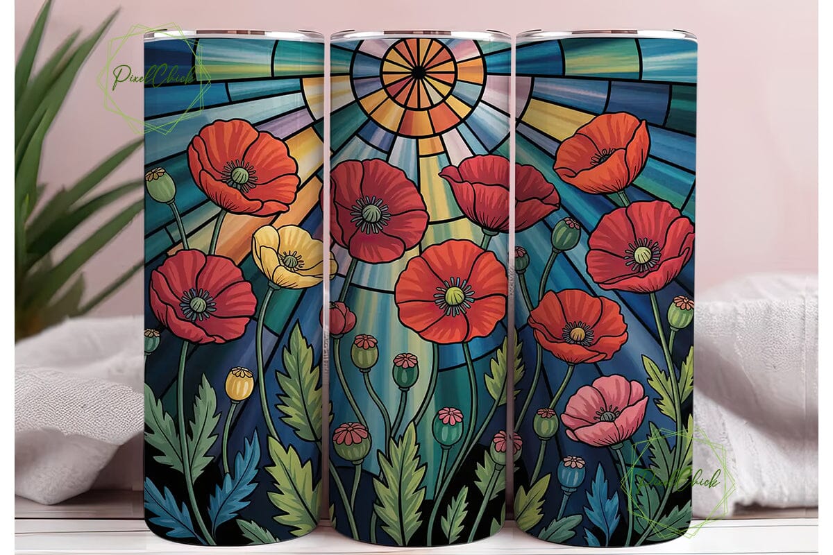 Stained Glass Poppies 20oz Tumbler Wrap - Image 3