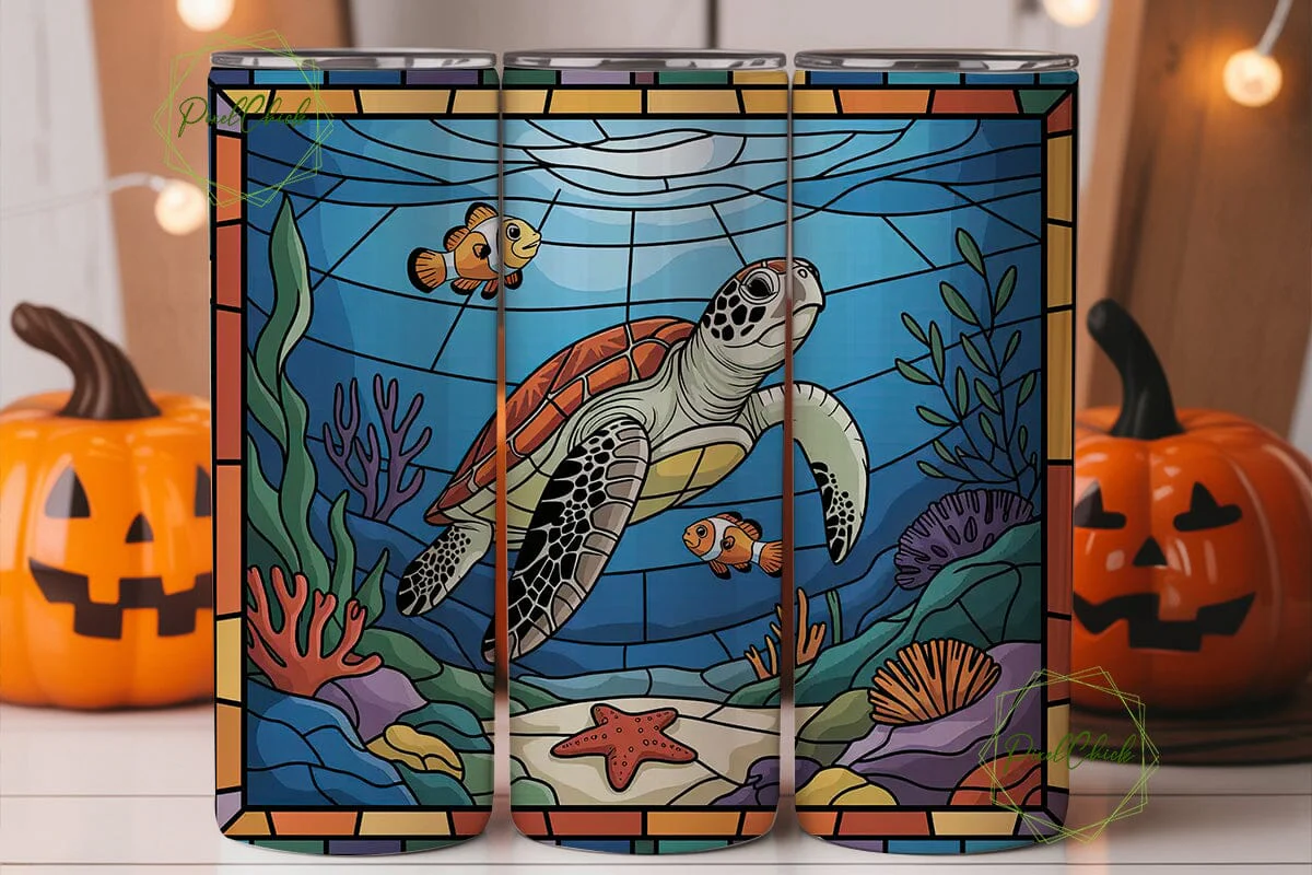 Stained Glass Sea Turtle 20oz Tumbler - Image 2