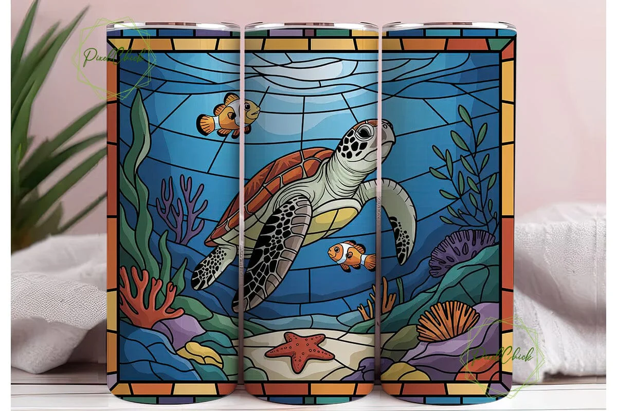 Stained Glass Sea Turtle 20oz Tumbler - Image 3