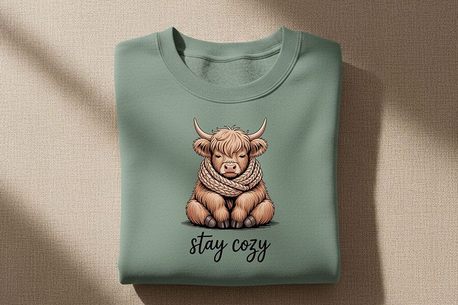 Stay Cozy Highland Cow Png, Cute Highland Cow Sublimation Design, Cozy Farm Animal Graphic, Fall Cow Shirt Png, Farmhouse Aesthetic Clipart - Image 6