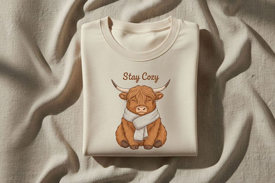 Stay Cozy Highland Cow Png, Cute Highland Cow Sublimation Design, Cozy Farm Animal Graphic, Fall Cow Shirt Png, Farmhouse Aesthetic Clipart - Image 5