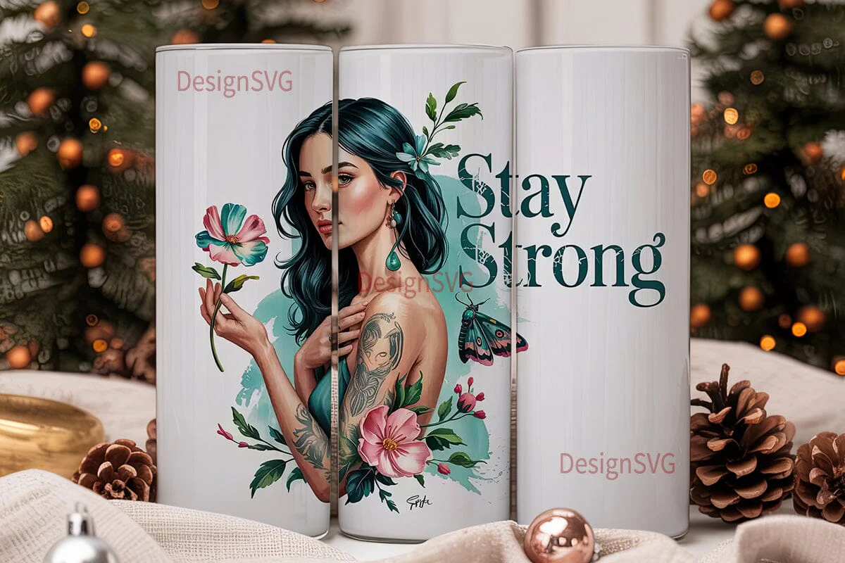 Stay Strong Floral Woman 20oz Tumbler - Image 2