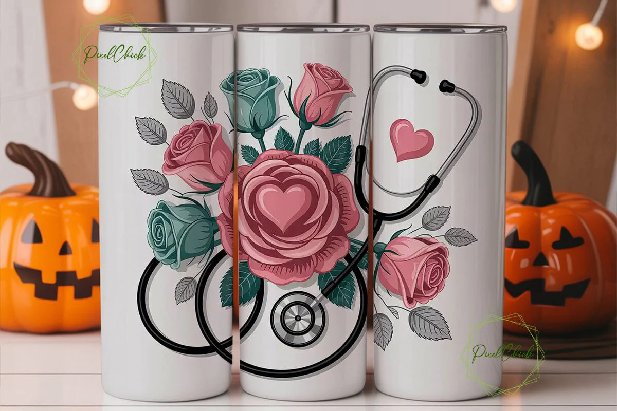 Stethoscope & Roses 20oz Tumbler Wrap - Image 2