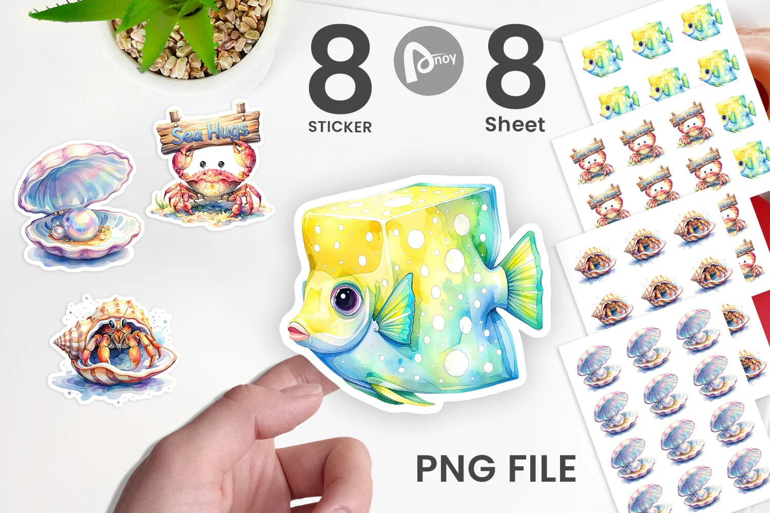 Sticker Watercolor Boho Ocean Nursery Animal