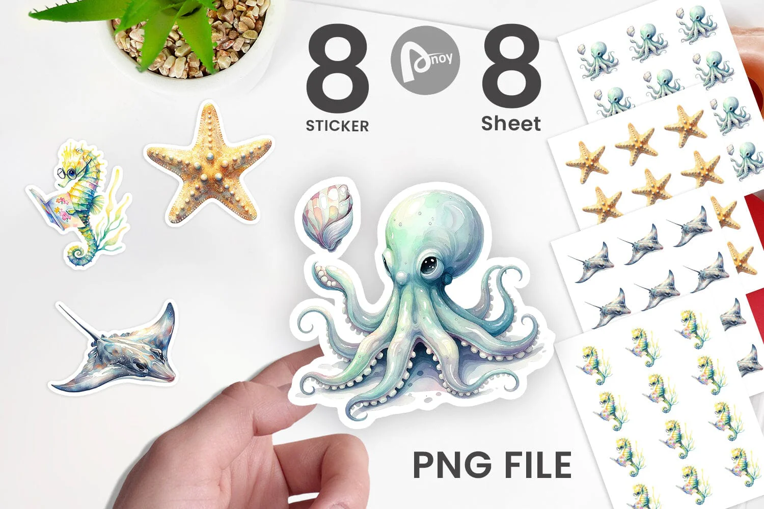 Sticker Watercolor Boho Ocean Nursery Animal - Image 2