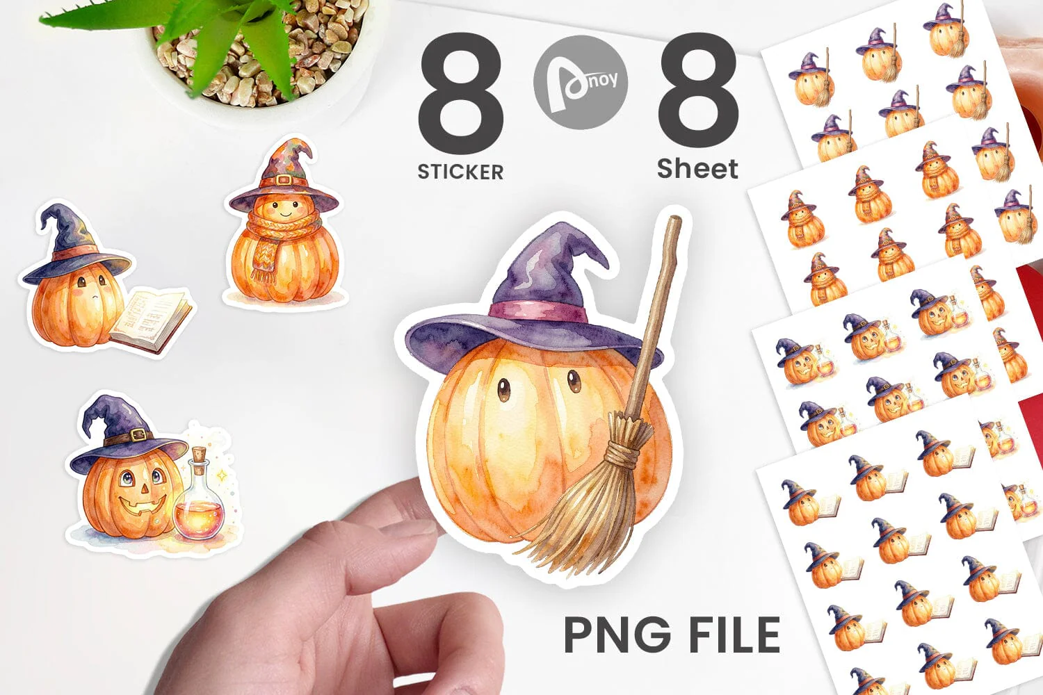 Sticker Watercolor Cozy Autumn Spellcraft Witch
