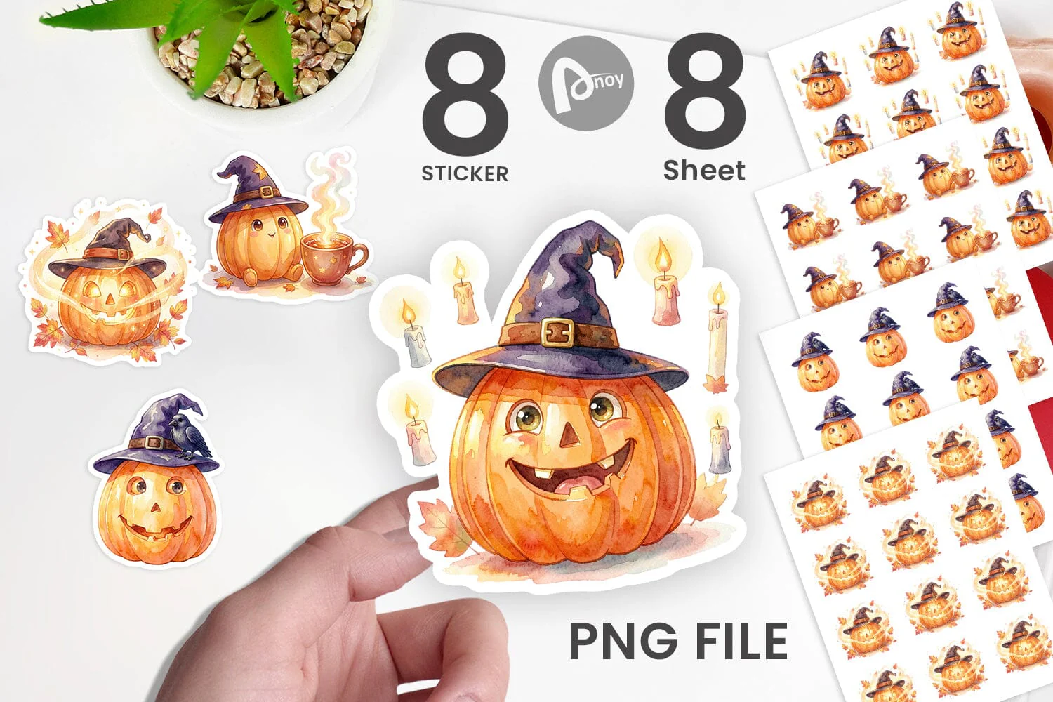 Sticker Watercolor Cozy Autumn Spellcraft Witch - Image 2