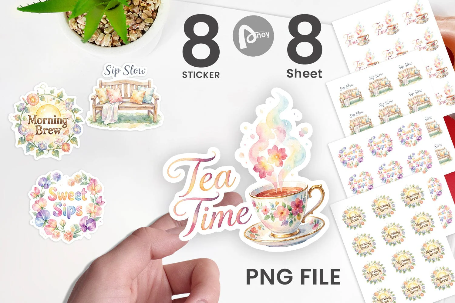 Sticker Watercolor Cozy Garden Tea Quotes - Image 2