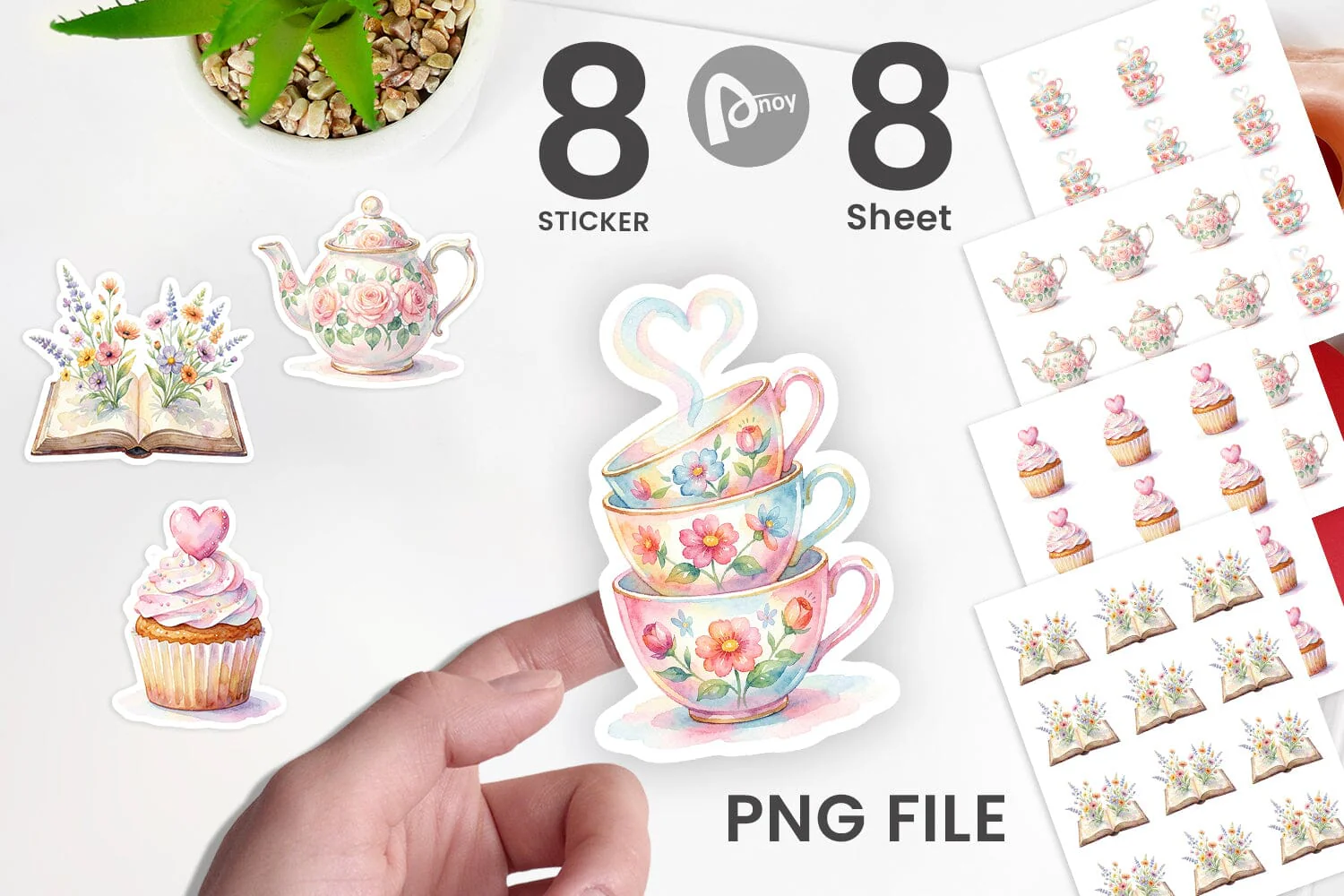 Sticker Watercolor Cozy Tea Time Mom Brunch - Image 2
