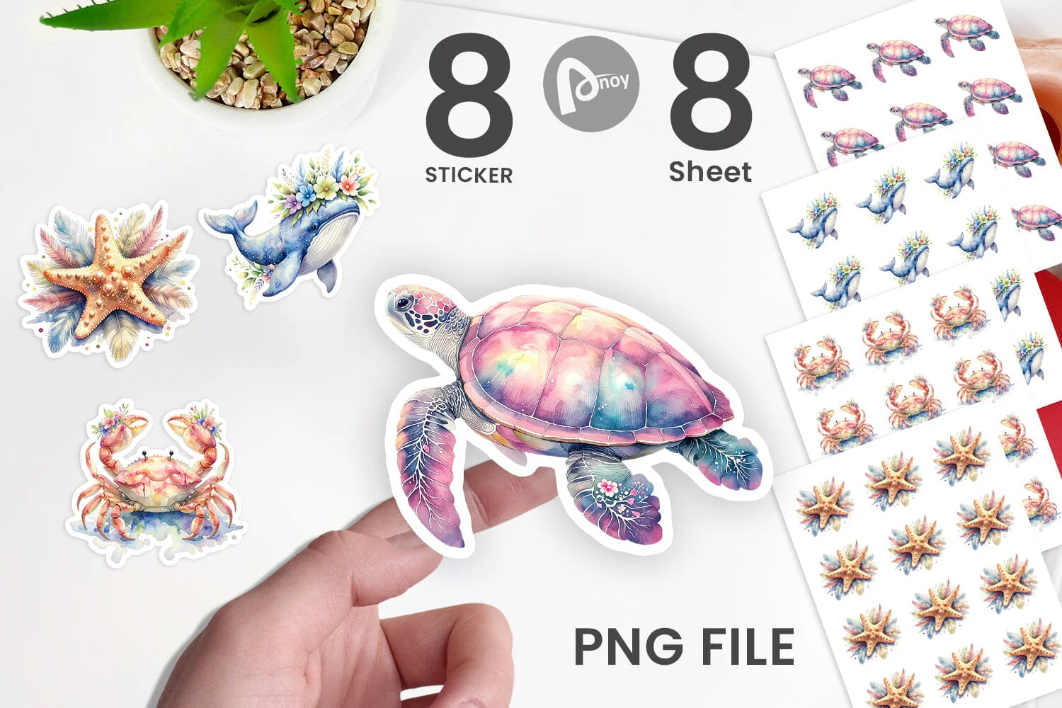 Sticker Watercolor Cute Baby Ocean Animals - Image 2