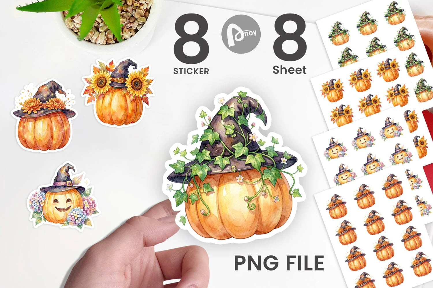 Sticker Watercolor Enchanted Floral Witch Hat