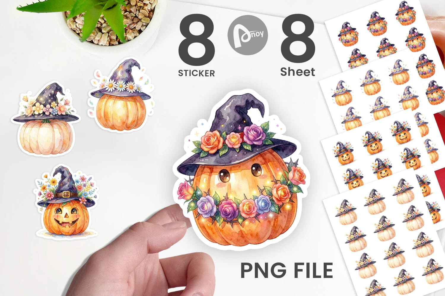Sticker Watercolor Enchanted Floral Witch Hat - Image 2