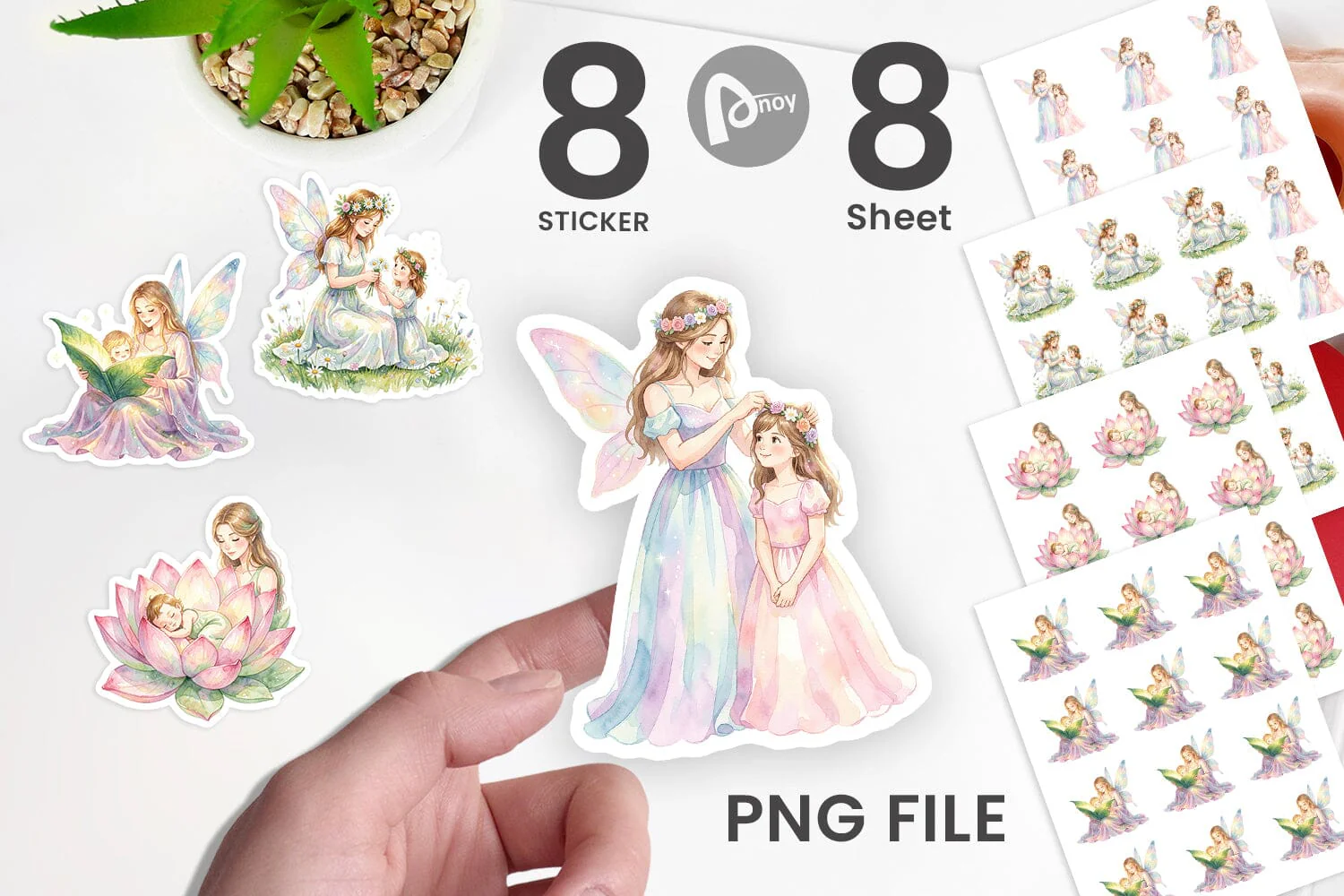 Sticker Watercolor Fairy Mom And Baby Fantasy - Image 2
