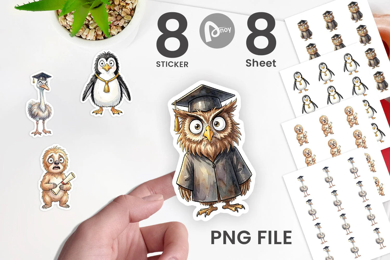 Sticker Watercolor Funny Animal Graduation - Image 2